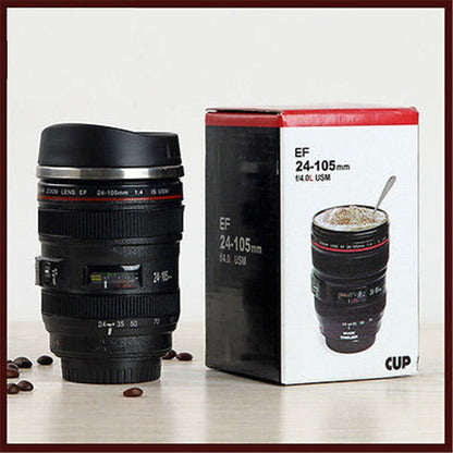 Stainless Steel Camera Lens Cup with Lid 400ml by HitMyNeed