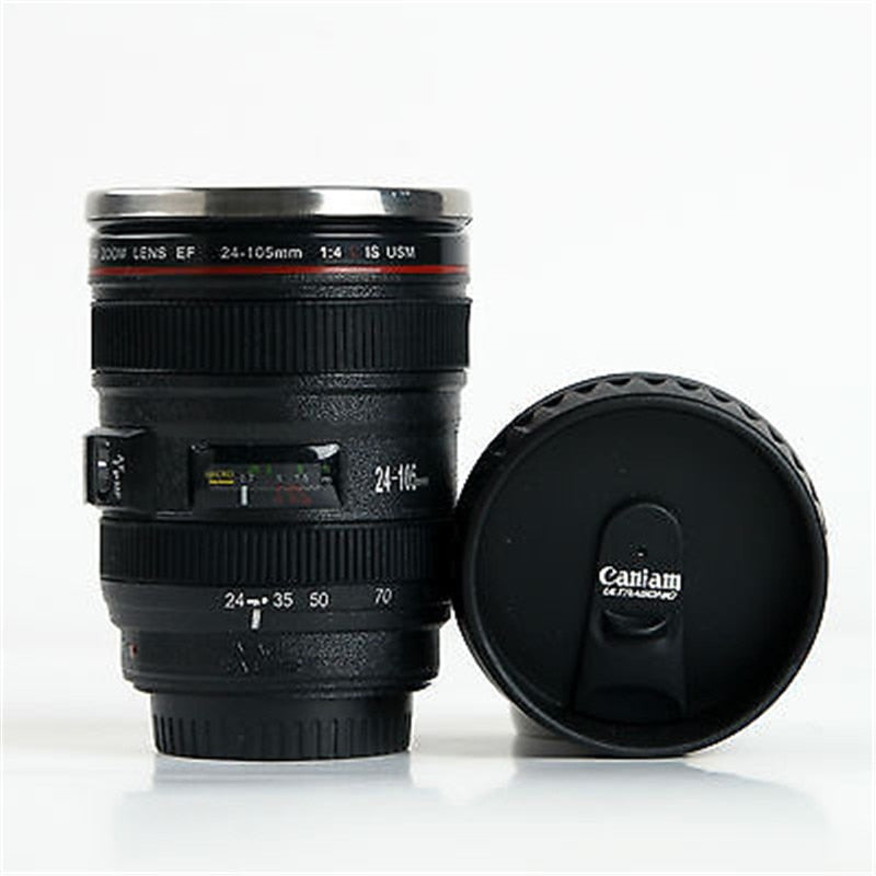 Stainless Steel Camera Lens Cup with Lid 400ml by HitMyNeed