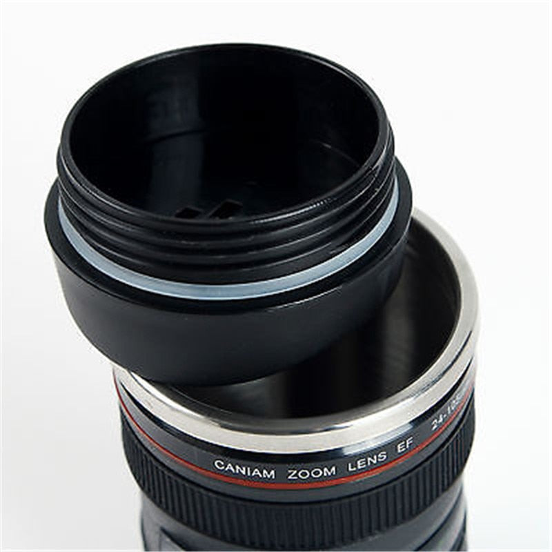 Stainless Steel Camera Lens Cup with Lid 400ml by HitMyNeed