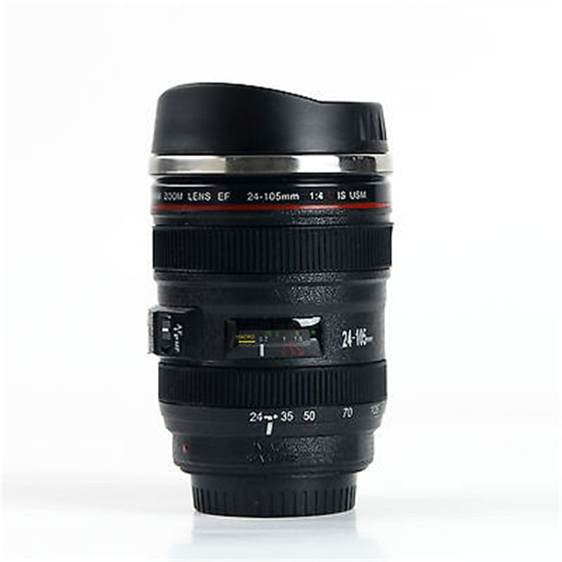 Stainless Steel Camera Lens Cup with Lid 400ml by HitMyNeed