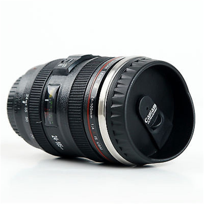 Stainless Steel Camera Lens Cup with Lid 400ml by HitMyNeed