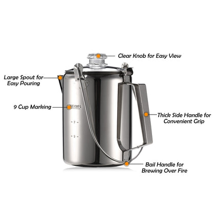 Stainless Steel Camping Coffee Percolator 9 Cup by HitMyNeed