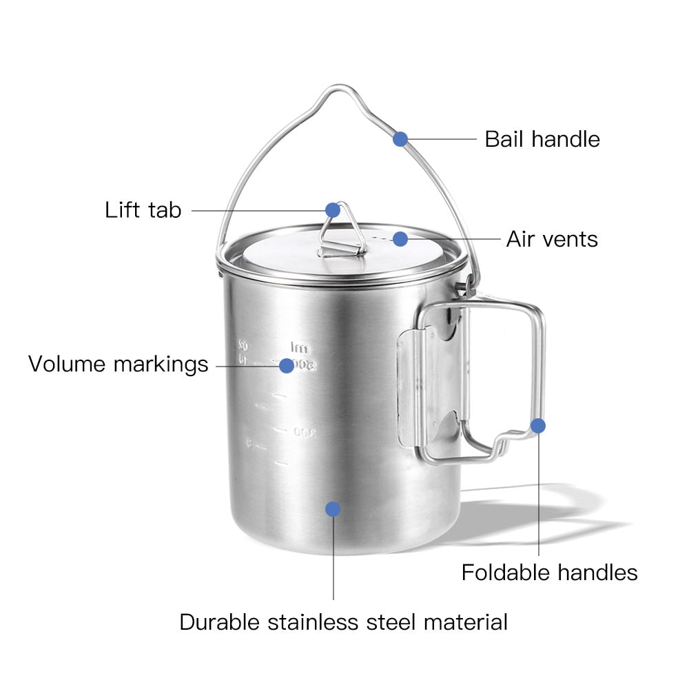 Stainless Steel Camping Mug and Cooking Pot 750ml by HitMyNeed
