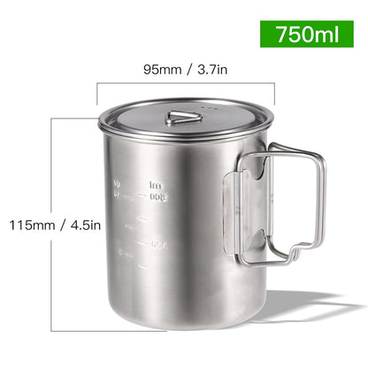 Stainless Steel Camping Mug and Cooking Pot 750ml by HitMyNeed