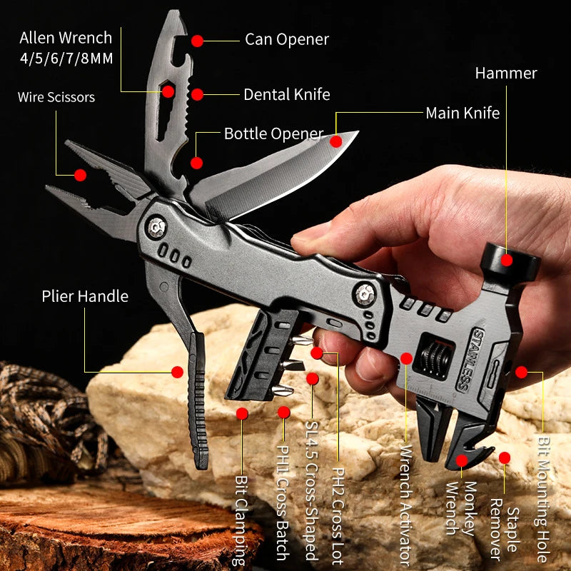 Stainless Steel Camping Multi-Tool with Hammer & Pliers by HitMyNeed