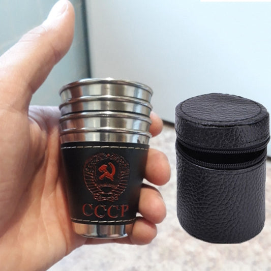 Stainless Steel Camping Shot Glass Set with Pouch by HitMyNeed