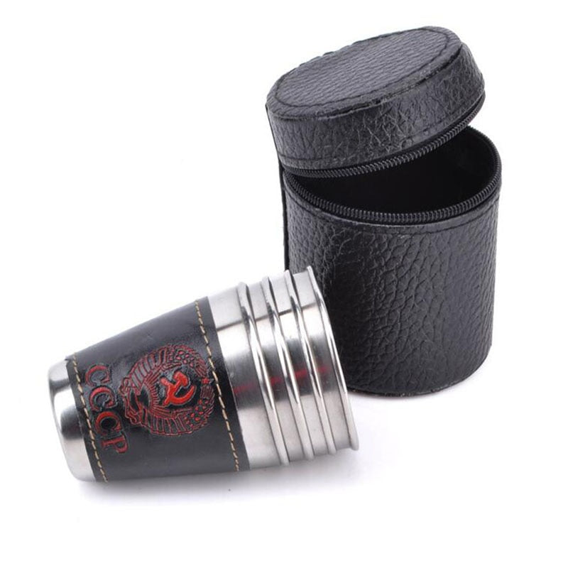 Stainless Steel Camping Shot Glass Set with Pouch by HitMyNeed