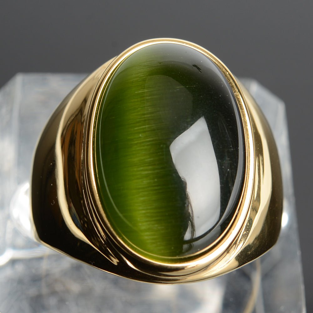 Stainless Steel Cat's Eye Stone Ring 10 armygreen-g by HitMyNeed