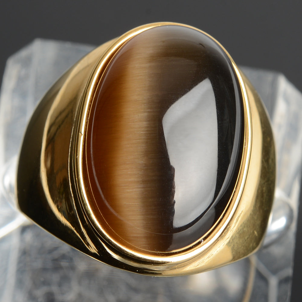 Stainless Steel Cat's Eye Stone Ring 10 brown-g by HitMyNeed