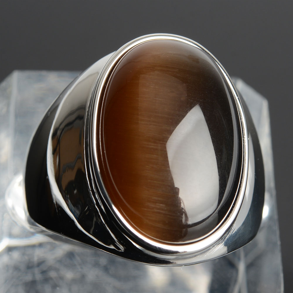 Stainless Steel Cat's Eye Stone Ring 10 brown-s by HitMyNeed