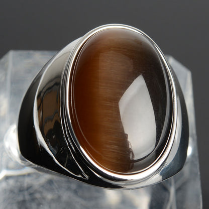 Stainless Steel Cat's Eye Stone Ring 10 brown-s by HitMyNeed