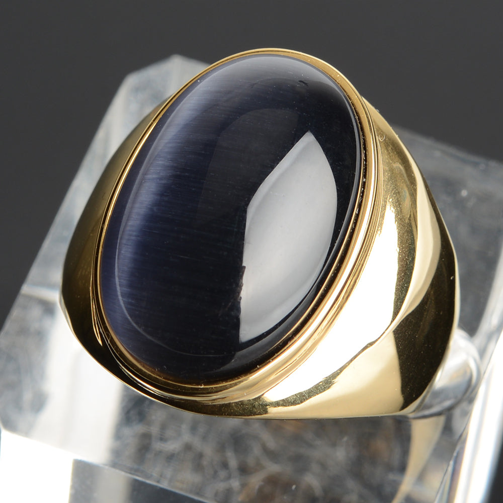 Stainless Steel Cat's Eye Stone Ring 10 gray-g by HitMyNeed