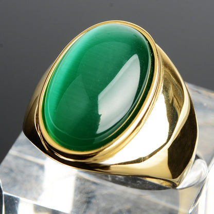 Stainless Steel Cat's Eye Stone Ring 10 green-g by HitMyNeed