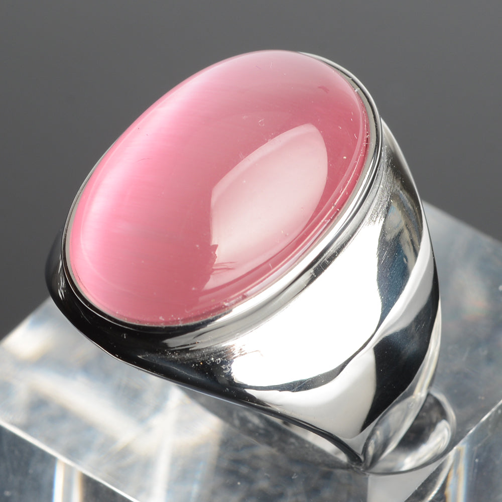 Stainless Steel Cat's Eye Stone Ring 10 pink-s by HitMyNeed