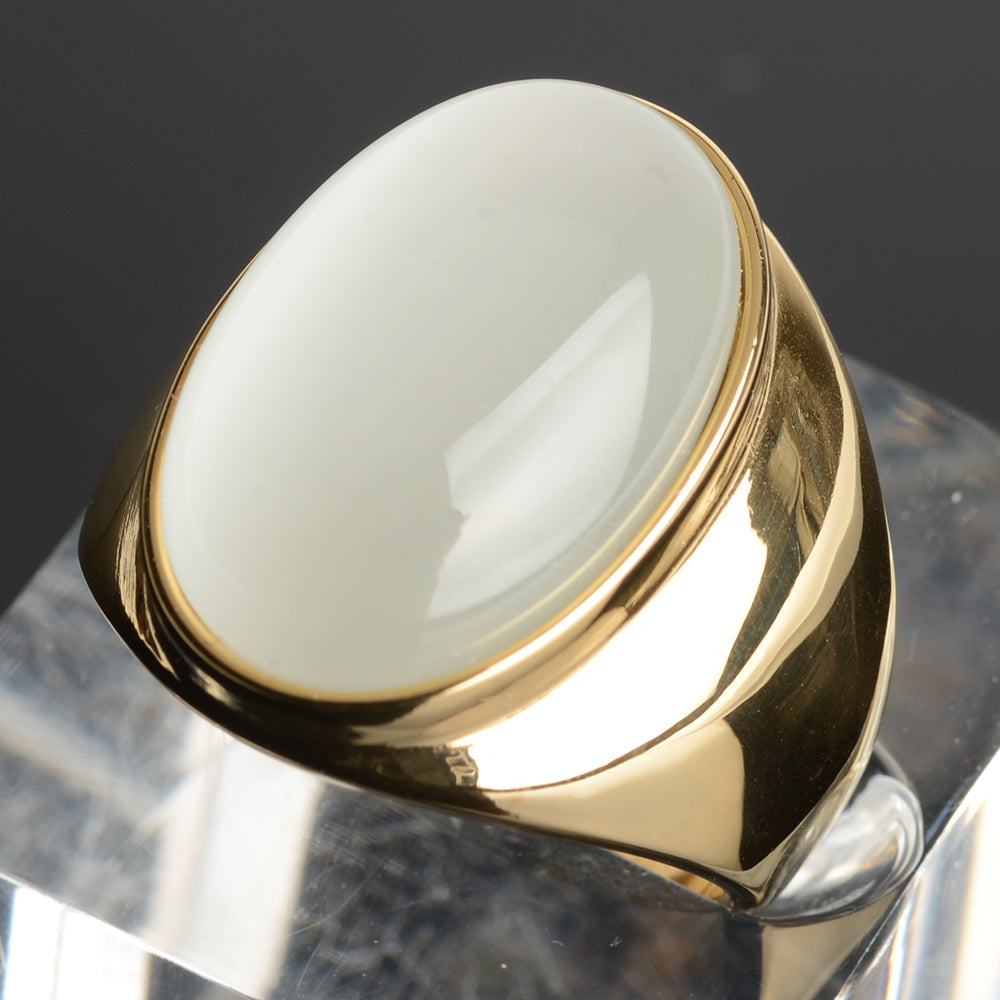 Stainless Steel Cat's Eye Stone Ring 10 white-g by HitMyNeed