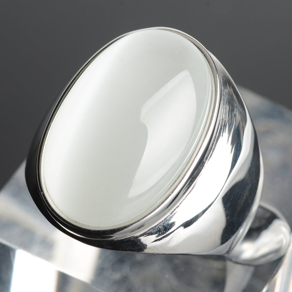 Stainless Steel Cat's Eye Stone Ring 10 white-s by HitMyNeed