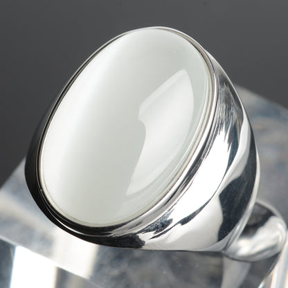 Stainless Steel Cat's Eye Stone Ring 10 white-s by HitMyNeed