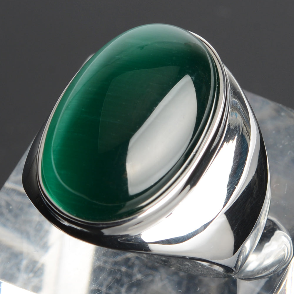 Stainless Steel Cat's Eye Stone Ring 11 green-s by HitMyNeed