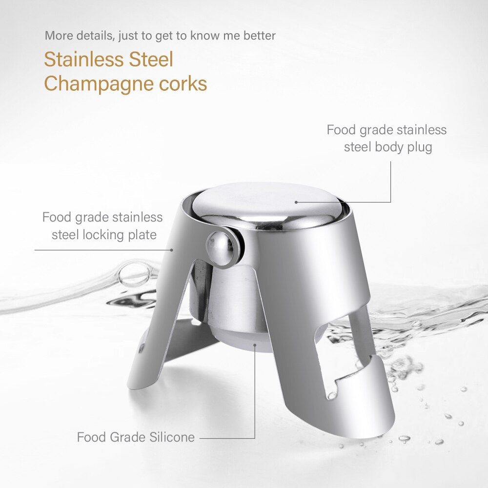 Stainless Steel Champagne Bottle Stoppers (Set of 3) by HitMyNeed