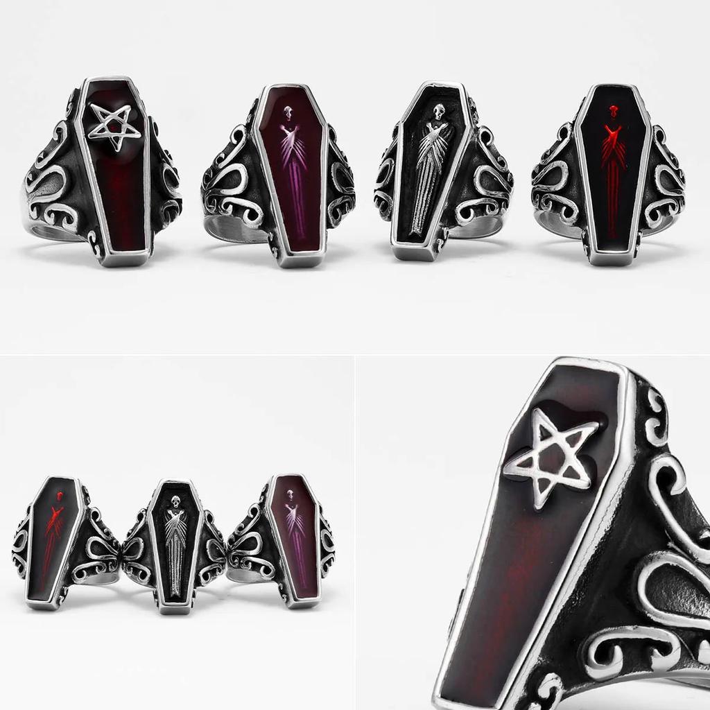 Stainless Steel Coffin Ring - Gothic Retro Design by HitMyNeed