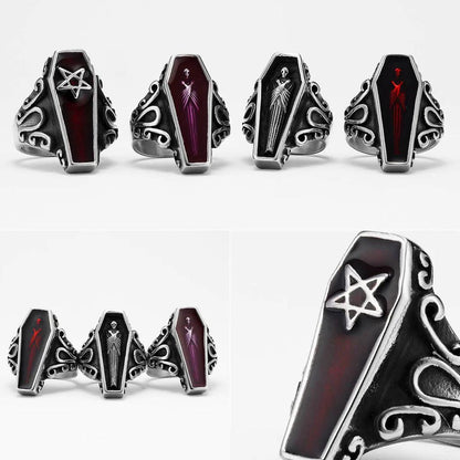 Stainless Steel Coffin Ring - Gothic Retro Design by HitMyNeed