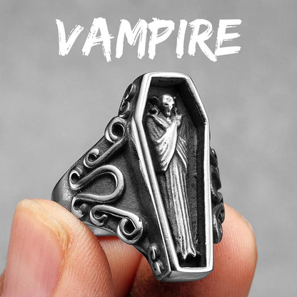 Stainless Steel Coffin Ring - Gothic Retro Design 14.0 r1227-silver by HitMyNeed