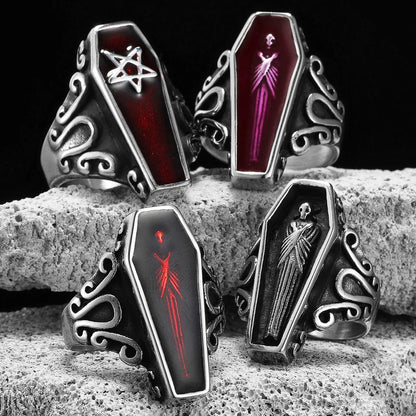Stainless Steel Coffin Ring - Gothic Retro Design by HitMyNeed