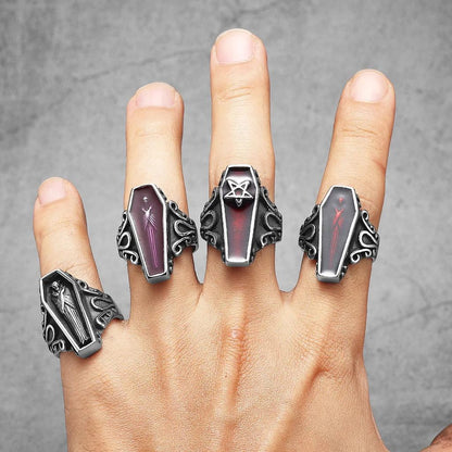 Stainless Steel Coffin Ring - Gothic Retro Design by HitMyNeed