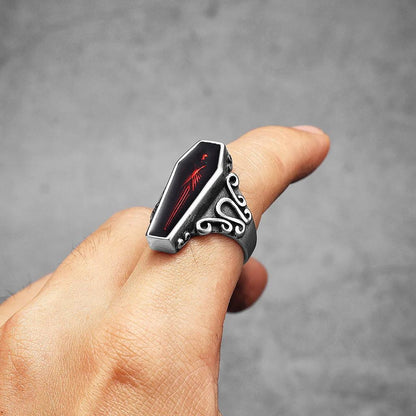 Stainless Steel Coffin Ring - Gothic Retro Design by HitMyNeed