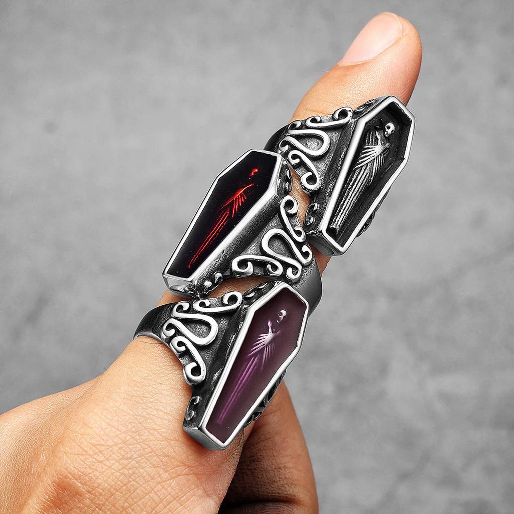 Stainless Steel Coffin Ring - Gothic Retro Design by HitMyNeed