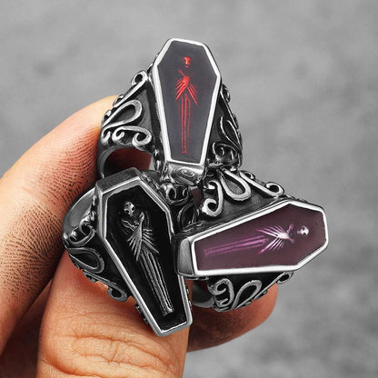 Stainless Steel Coffin Ring - Gothic Retro Design by HitMyNeed
