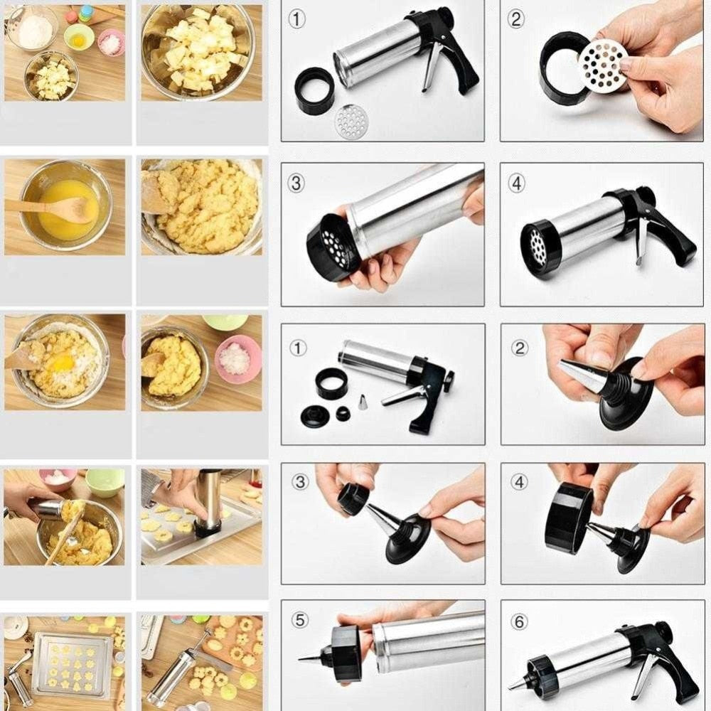 Stainless Steel Cookie Press Gun with Discs & Tips by HitMyNeed