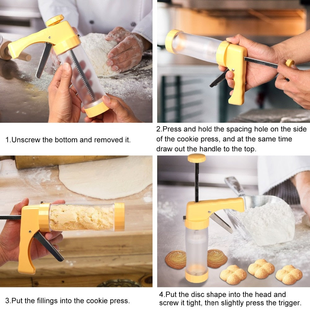 Stainless Steel Cookie Press Gun with Discs & Tips by HitMyNeed