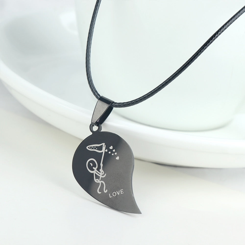 Stainless Steel Couple Heart Necklace Set by HitMyNeed