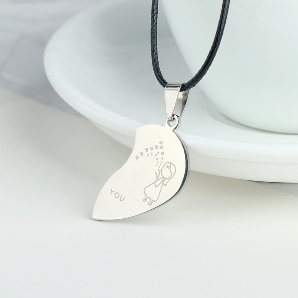 Stainless Steel Couple Heart Necklace Set by HitMyNeed