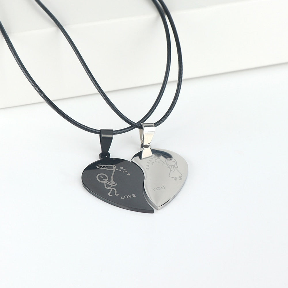 Stainless Steel Couple Heart Necklace Set by HitMyNeed