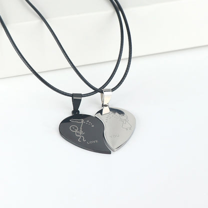 Stainless Steel Couple Heart Necklace Set by HitMyNeed