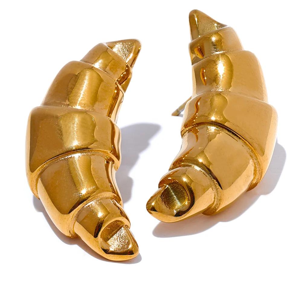 Stainless Steel Croissant Stud Earrings yh2695a-gold by HitMyNeed