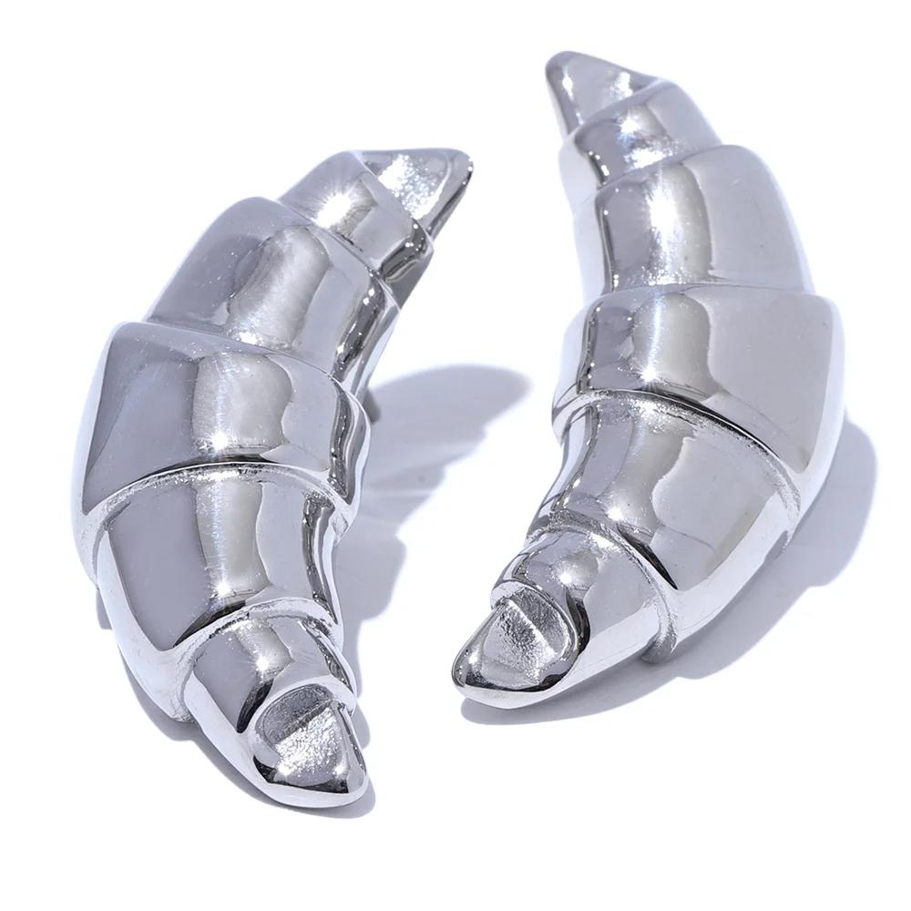 Stainless Steel Croissant Stud Earrings yh2696a-steel by HitMyNeed