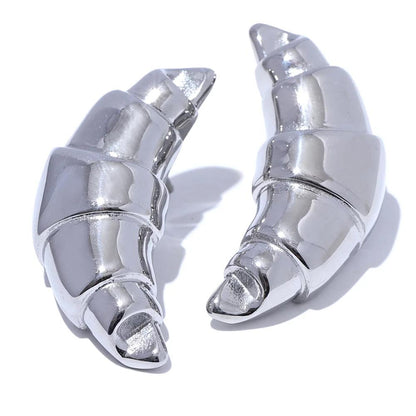Stainless Steel Croissant Stud Earrings yh2696a-steel by HitMyNeed