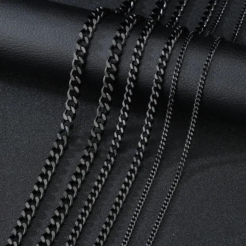 Stainless Steel Curb Cuban Chain Necklace 3-7mm black 5mm 60cm by HitMyNeed