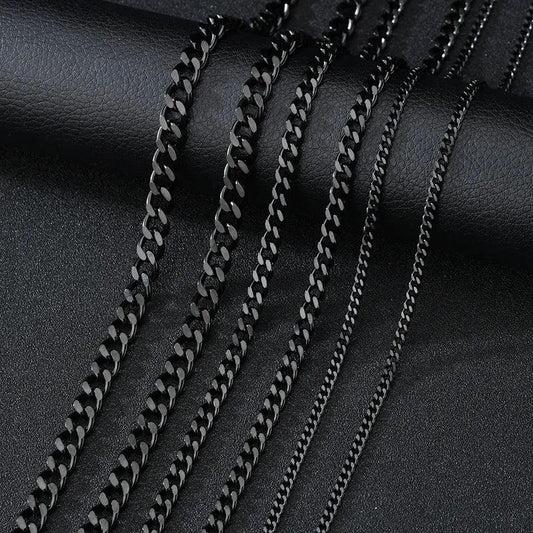 Stainless Steel Curb Cuban Chain Necklace 3-7mm black 5mm 60cm by HitMyNeed