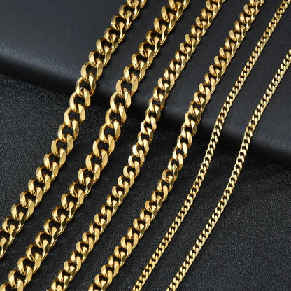 Stainless Steel Curb Cuban Chain Necklace 3-7mm gold 7mm 40cm by HitMyNeed