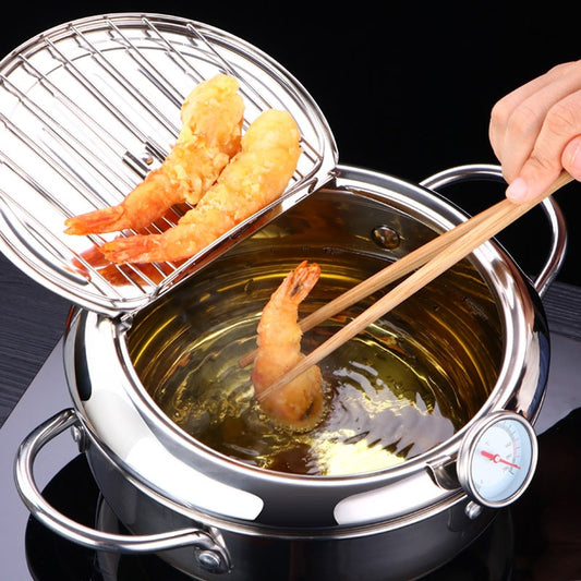 Stainless Steel Deep Frying Pot with Thermometer by HitMyNeed