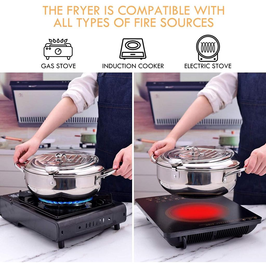 Stainless Steel Deep Frying Pot with Thermometer by HitMyNeed
