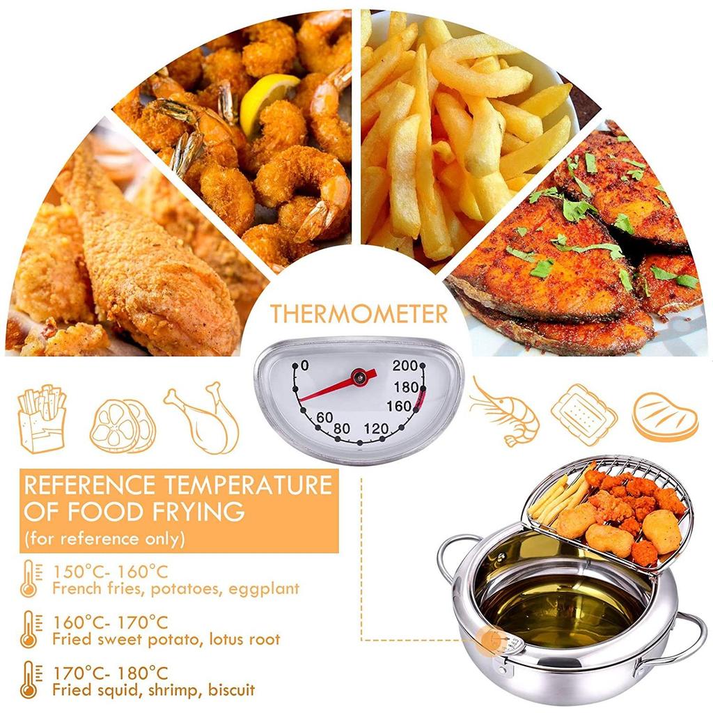 Stainless Steel Deep Frying Pot with Thermometer by HitMyNeed
