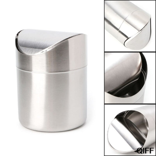 Stainless Steel Desk Trash Can with Swing Lid by HitMyNeed