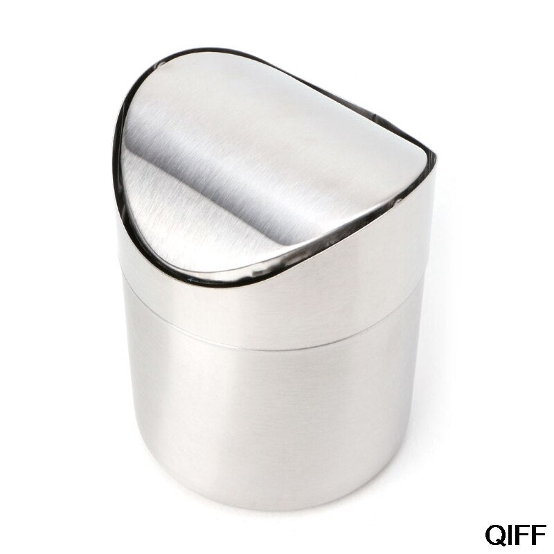 Stainless Steel Desk Trash Can with Swing Lid by HitMyNeed