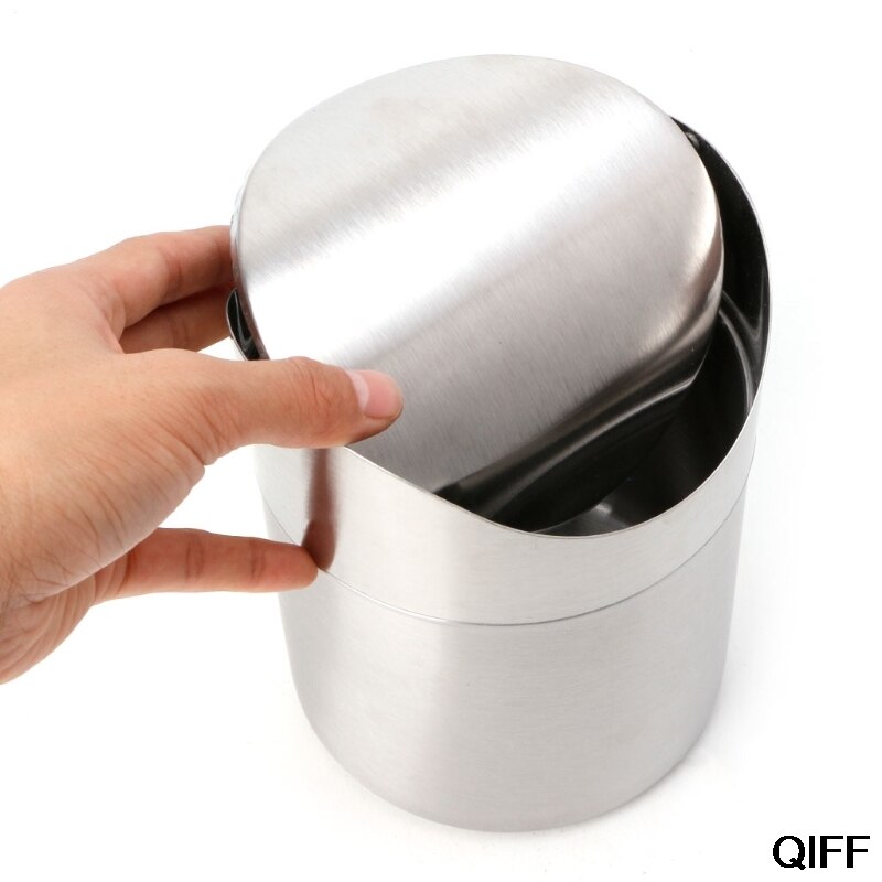 Stainless Steel Desk Trash Can with Swing Lid by HitMyNeed