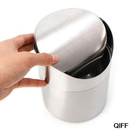Stainless Steel Desk Trash Can with Swing Lid by HitMyNeed